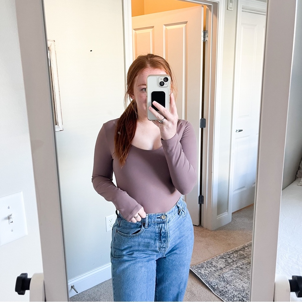 Abercrombie Brown Long Sleeve Scoop Neck Bodysuit